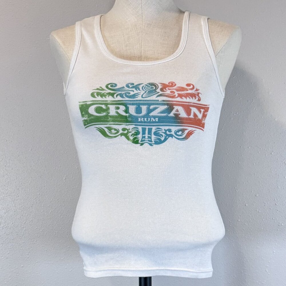 Cruzan Rum Womens Size Small White Tank Top Multicolor Logo Lightweight Islands